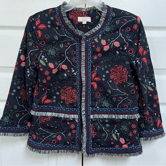 LOFT Jackets & Blazers - LIFT Women’s Size 4 Blazer Fringe Floral Whimsical Strawberry Jacket